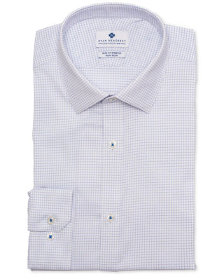 Ryan Seacrest Mens Check Collared Slim Fit Dress Shirt Blue Size 18X34-35