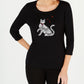 Karen Scott Cotton Embellished Cat-Graphic T-Shirt Black Size S