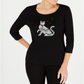 Karen Scott Cotton Embellished Cat-Graphic T-Shirt Black Size S