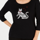 Karen Scott Cotton Embellished Cat-Graphic T-Shirt Black Size S