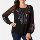 Style & Co Embroidered Blouse Black Size XL