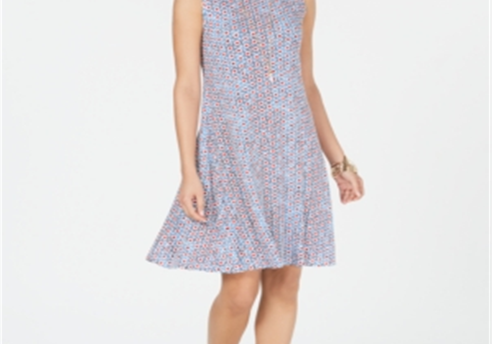 Style & Co Printed Sleeveless Swing Dress Blue Size XS