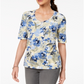 Karen Scott Printed V-Neck Top Blue Size XXL