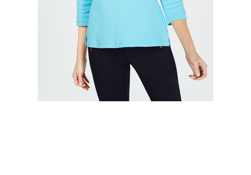 Karen Scott Cotton Grommet-Detail Top Aqua Size S