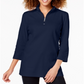 Karen Scott Women's Cotton Half-Zip Mock-Neck Top Navy Size S