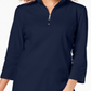Karen Scott Women's Cotton Half-Zip Mock-Neck Top Navy Size S