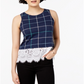 Maison Jules Printed Lace-Trim Tank Top Blue Size L