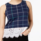 Maison Jules Printed Lace-Trim Tank Top Blue Size L