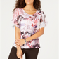 Jm Collection Embellished Flounce-Sleeve Top Pink Size M
