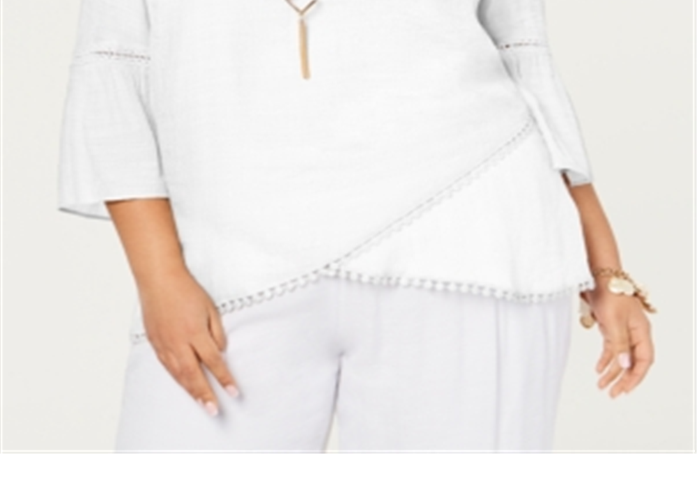Jm Collection Plus Size Crossover-Hem Necklace Top White Size 1X