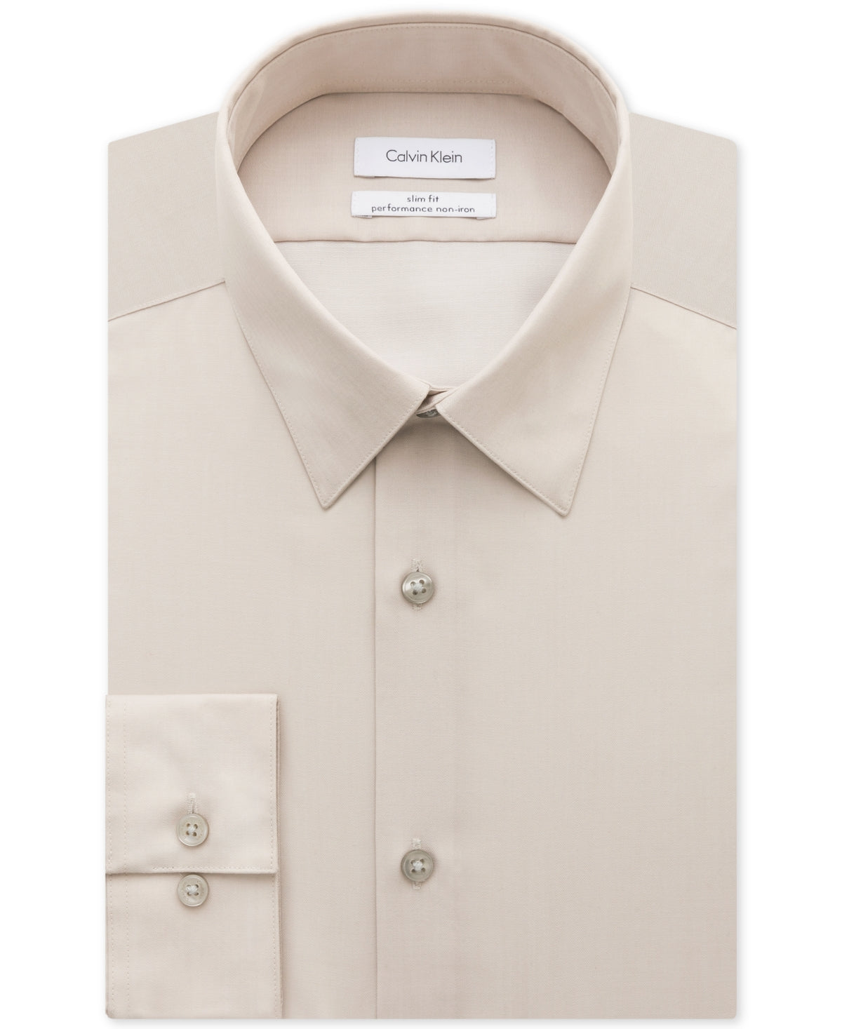 Calvin Klein Steel Men's Slim Fit Non Iron Performance Herringbone Point Collar Dress Shirt Brown Size 16.5X32-33