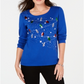 Karen Scott Women's Cotton Holiday Lights Sequin Top Blue Size X-Large