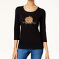 Karen Scott Women's Cotton Embellished Graphic Print T-Shirt Black Size X-Large