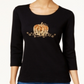 Karen Scott Women's Cotton Embellished Graphic Print T-Shirt Black Size X-Large