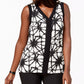 JM Collection Women's Printed Textured Top Black  Size X-Large