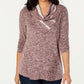 Style & Co Women's Draped Neck Top Red Size X-Large