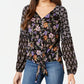 Style & Co Women's Floral Print Blouson Top Black Size Large