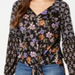 Style & Co Women's Floral Print Blouson Top Black Size Large