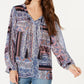 Style & Co Women's Printed Tassel Tie Pullover Top Blue Size Medium
