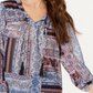 Style & Co Women's Printed Tassel Tie Pullover Top Blue Size Medium