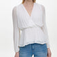 DKNY Womens Long Sleeve Surplice Neckline Faux Wrap Top White Size XS
