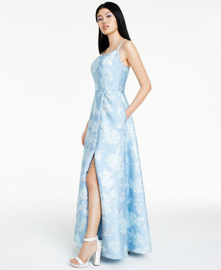 Nightway Floral Brocade Gown Blue Size 4