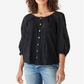 Lucky Brand Women's Lace Inset Embroidered Blouse Black Size M