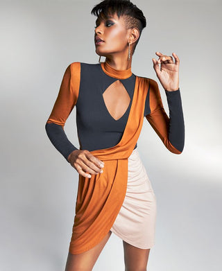 Zerina Akers For Bar Iii Colorblocked Mini Dress Brown Size XXXL