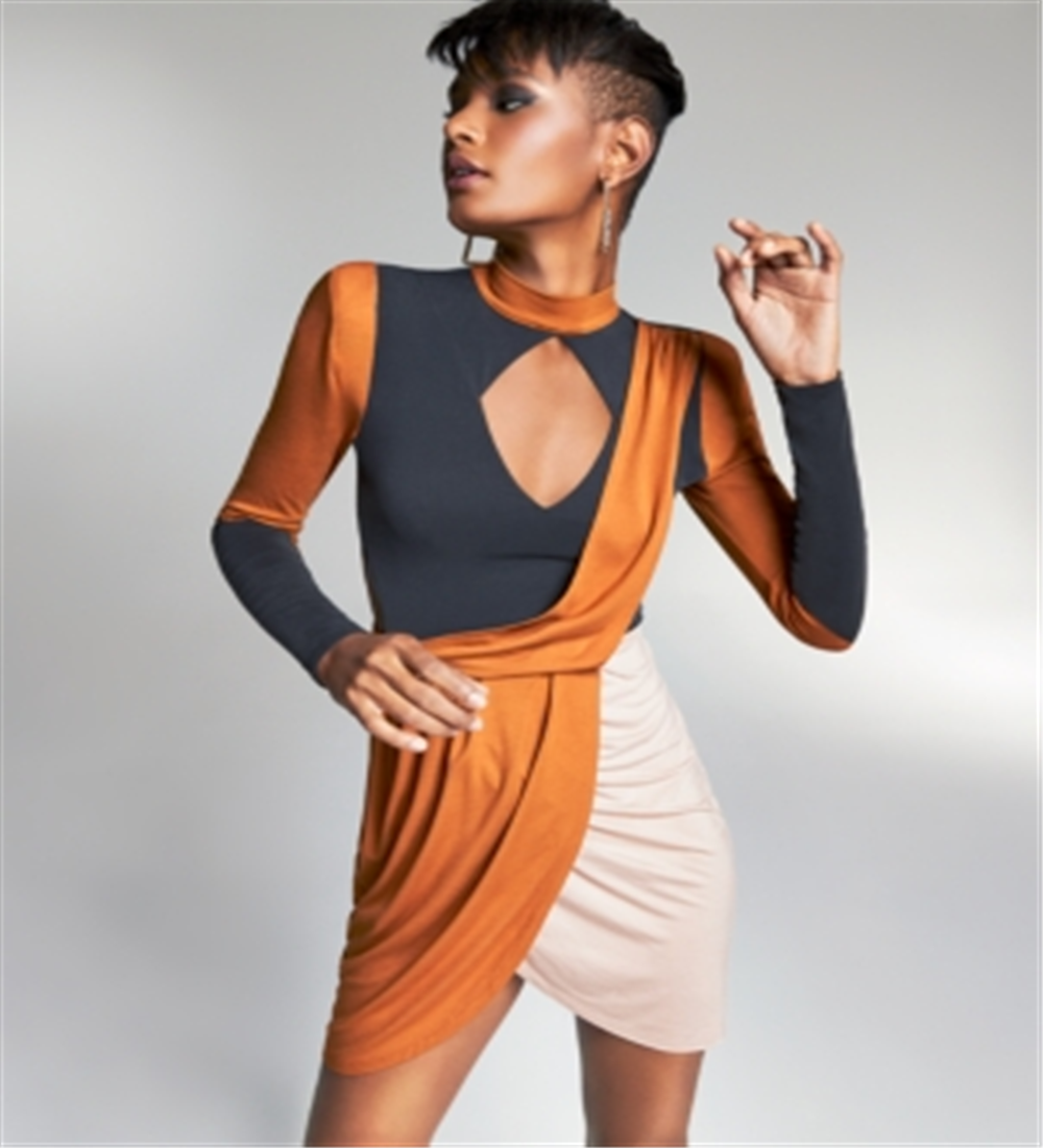 Zerina Akers For Bar Iii Colorblocked Mini Dress Brown Size XXXL