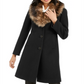 Kate Spade New York Faux-Fur-Trim Coat Black Size S