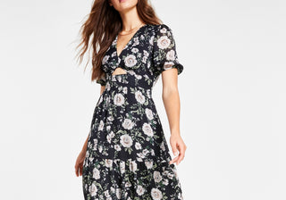 Bar Iii Women's Floral-Print Cutout Dress Black Size XL