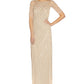 Papell Studio Women's Beaded Elbow Sleeve Gown Beige Size 10