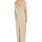 Papell Studio Women's Beaded Elbow Sleeve Gown Beige Size 10