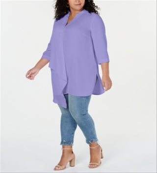 NY Collection Women's Asymmetrical Tunic Top Purple Size 2X