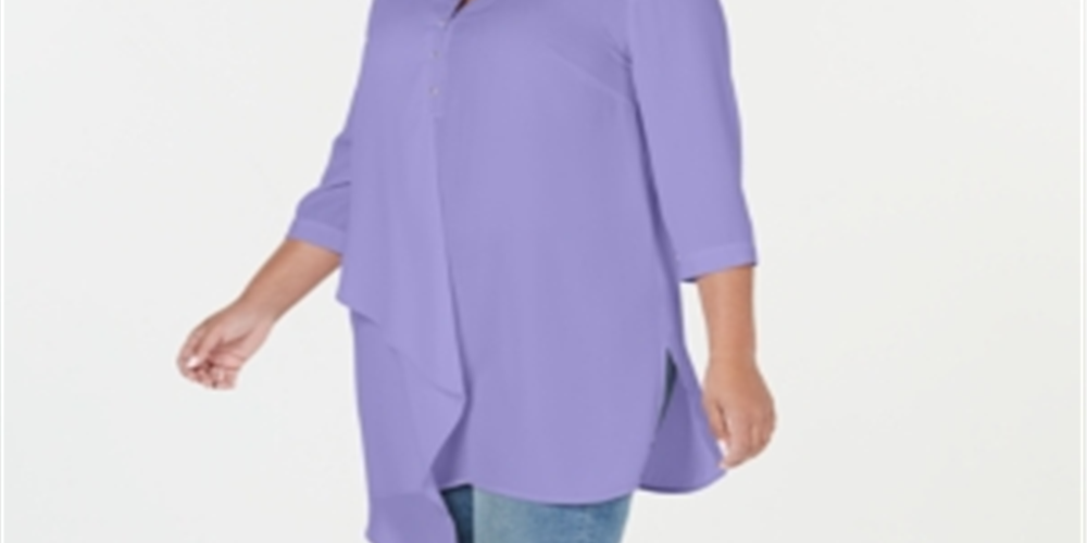 NY Collection Women's Asymmetrical Tunic Top Purple Size 2X