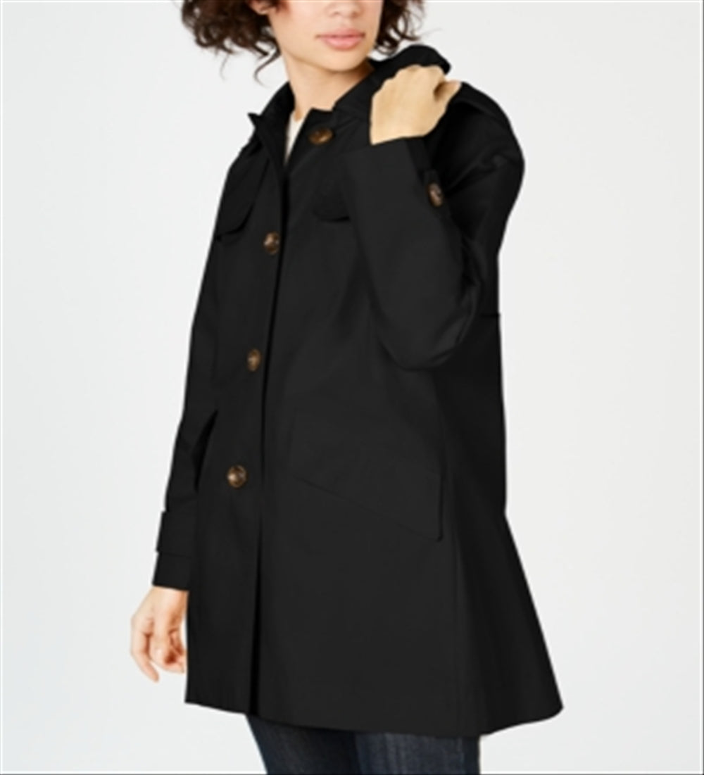 London Fog Hooded Raincoat Black Size Petite M