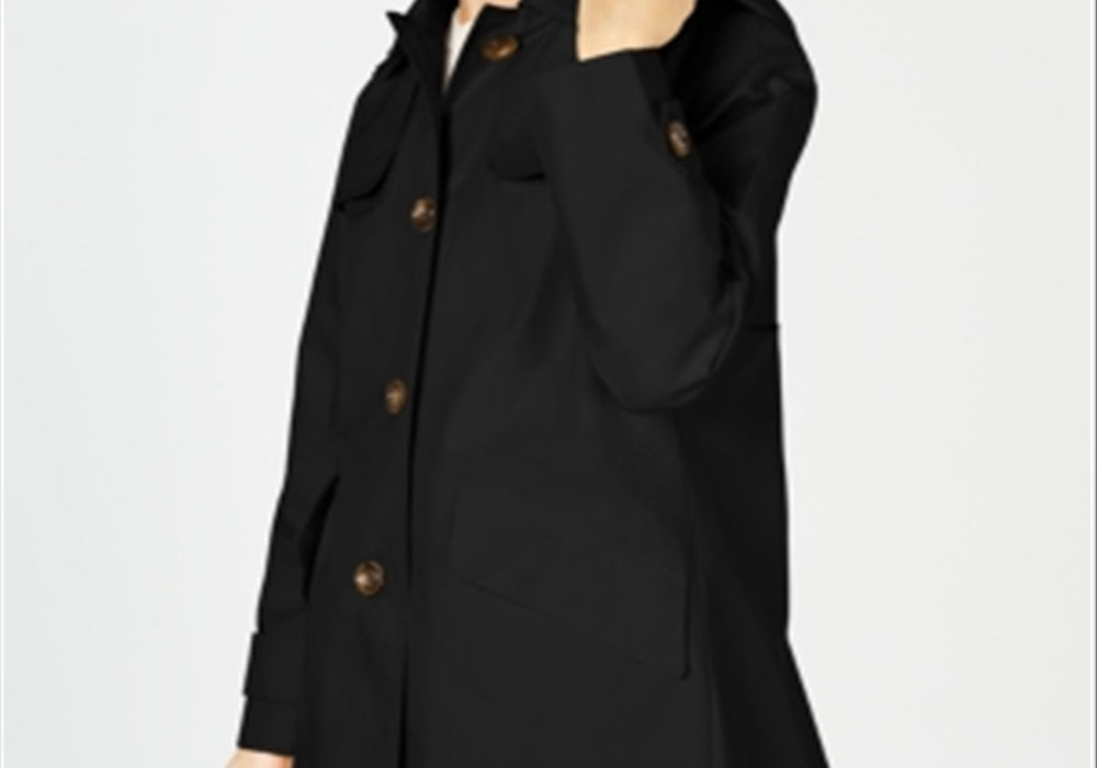 London Fog Hooded Raincoat Black Size Petite M