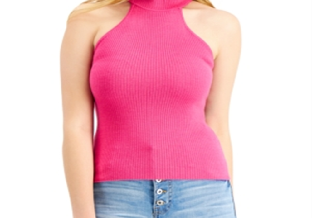 Guess Shea Ribbed Mock-Neck Tank Sweater Pink Size M