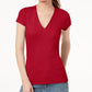 Inc International Concepts Ribbed V-Neck Top Red Size L