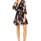 Bar III Women's Floral Print Blouson Sleeve Fit & Flare Dress Black Size X-Large