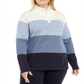 Karen Scott Women's Kathleen Striped Cotton 1/4 Zip Sweater Blue Size 3X
