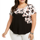 Alfani Women's Printed T Shirt  Black Size 1X