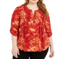 NY Collection Women's Printed Pleated Top Red Size 2X