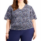 Michael Kors Women's Floral V Neck Top Blue Size 1X