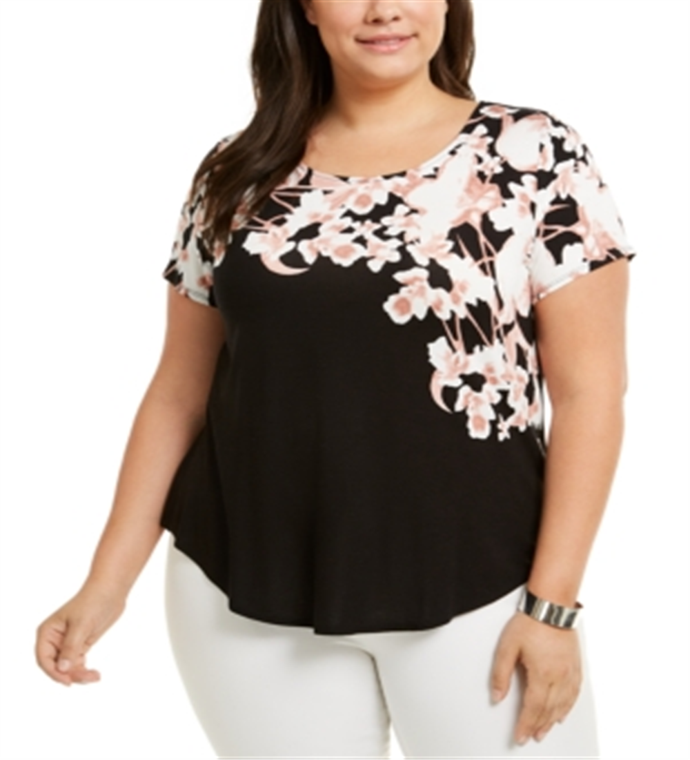 Alfani Women's Printed T Shirt  Black Size 2X