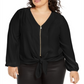 NY Collection Women's Pebble Crepe Tie Front Top Black Size 3X