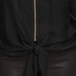 NY Collection Women's Pebble Crepe Tie Front Top Black Size 3X