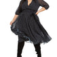 NY Collection Women's Dot Print Belted Dress Black Size 2X