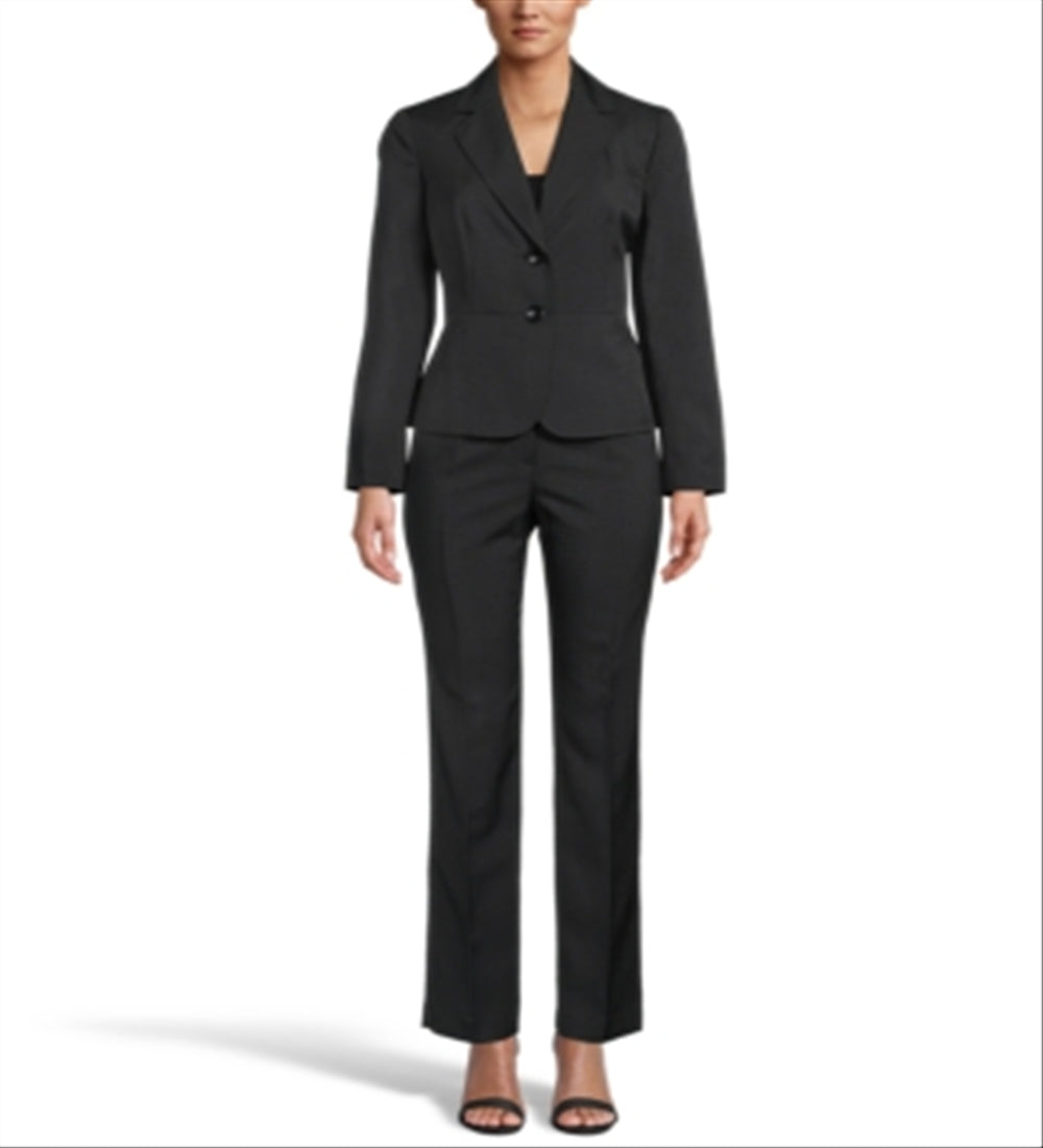Le Suit Women's Stretch Crepe Slim Pantsuit Black Size 12 Petite