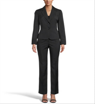 Le Suit Women's Stretch Crepe Slim Pantsuit Black Size 12 Petite
